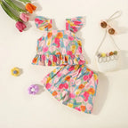 (0-3 Years Old) Summer Baby Girl Flower Small Flying Sleeve Top And Shorts Set Cute Beach Set For Girls Luxlife Brands