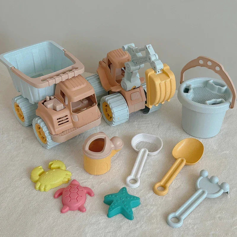 New Beach Set Toys For Kids Trolley Bulldozer Beach Bucket Wheat Straw Summer Seaside Play Sand Water Game Sand Toys/Snow Toys