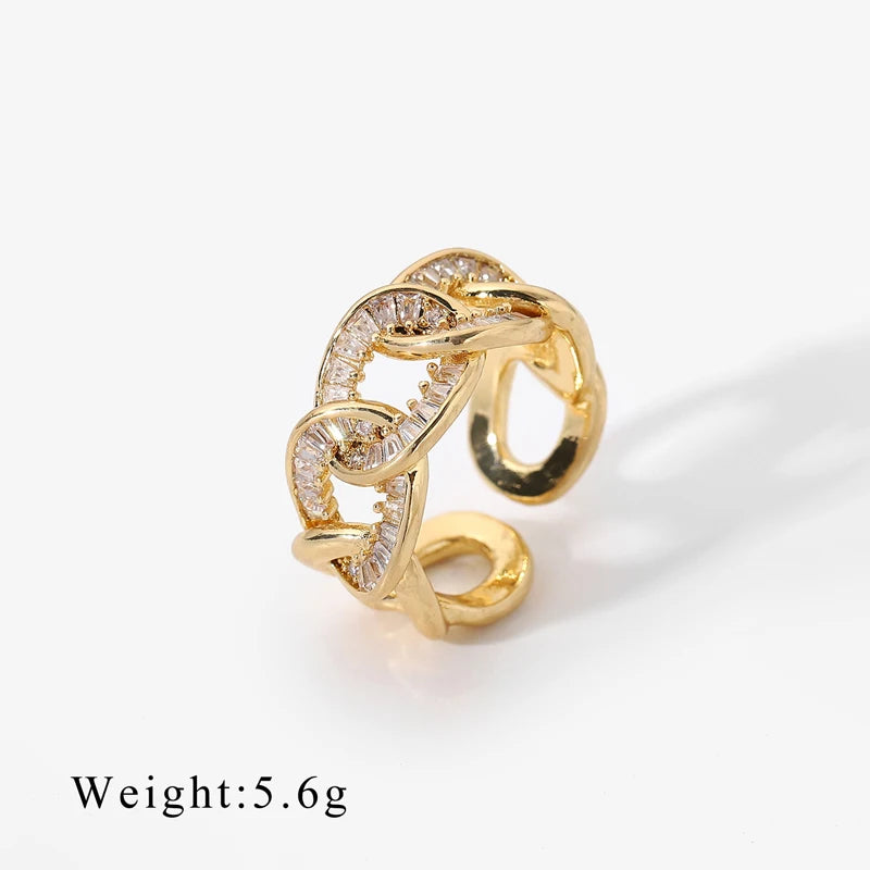 Ins Hot Fashion 18k Gold Plated Micro-inlaid Exquisite Zircon Ring Geometric New European and American Style Ladies Jewelry