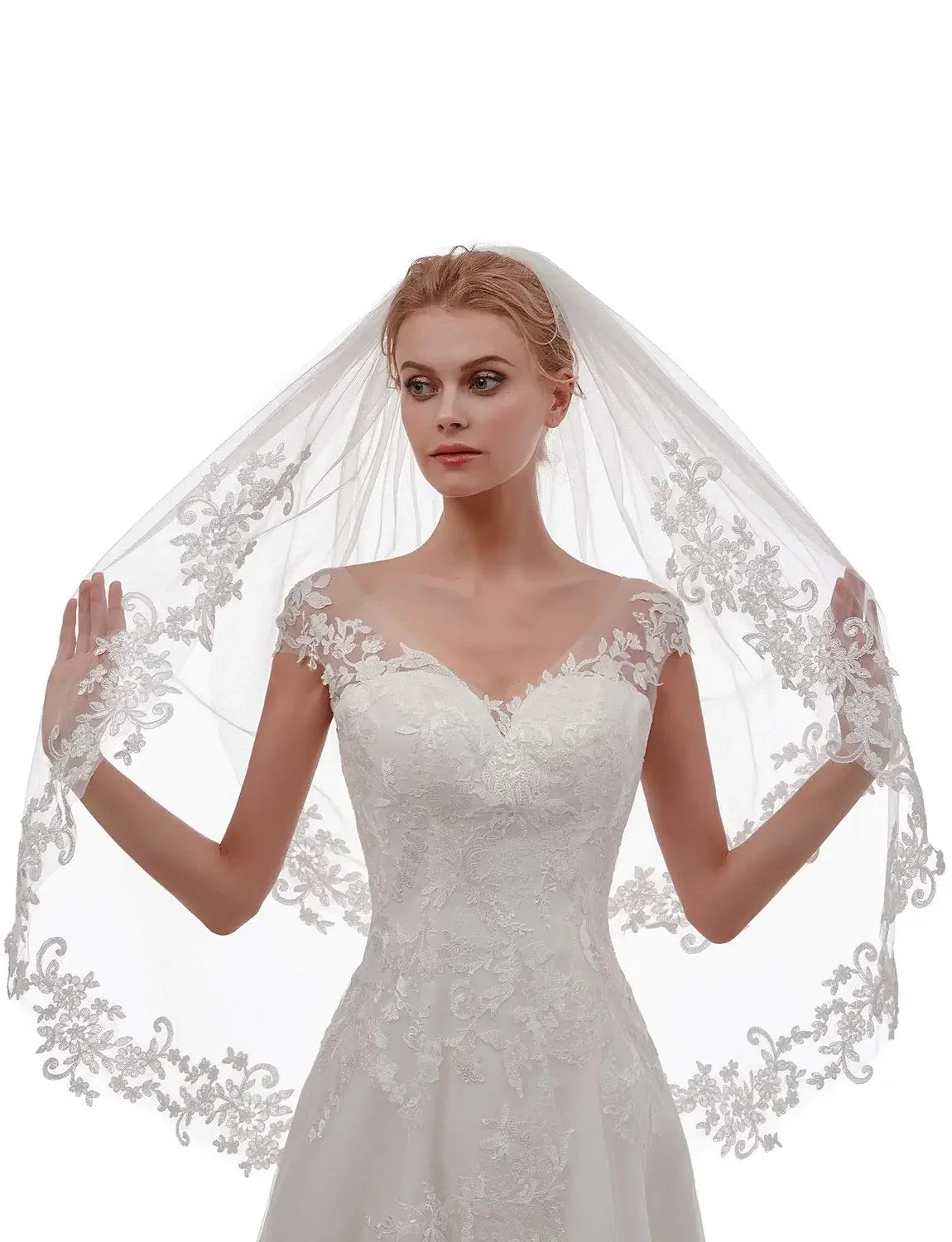 Women's Short 2 Tier Lace Wedding Bridal Veil With Comb LUXLIFE BRANDS