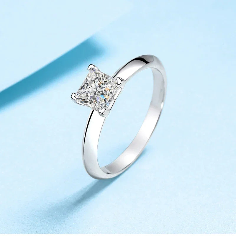 Tezzc 1ct 2ct Princess Cut Moissanite Lab Diamond Ring For Women 925 Sterling Silver Pass Diamond Test Bands Party Wedding Rings