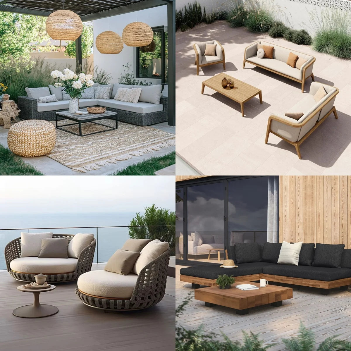 Nordic Hotel Villa Outdoor Sofas Garden Furniture Waterproof PE Hotel Villa Garden Rattan Aluminum Teak Wood Sectional Sofa Set Luxlife Brands