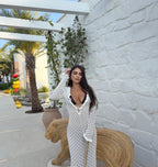 Sexy Frill Big V Neck Hollow Out Long Sleeve Maxi Dress Summer 2025 Feminine Swimwear Bikini Cover Up Women Holiday Outfits K221 Luxlife Brands
