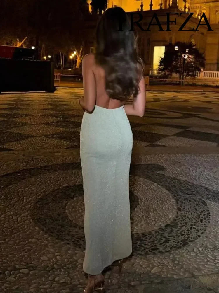 Beige Bombshell Backless Midi Dress - LUXLIFE BRANDS