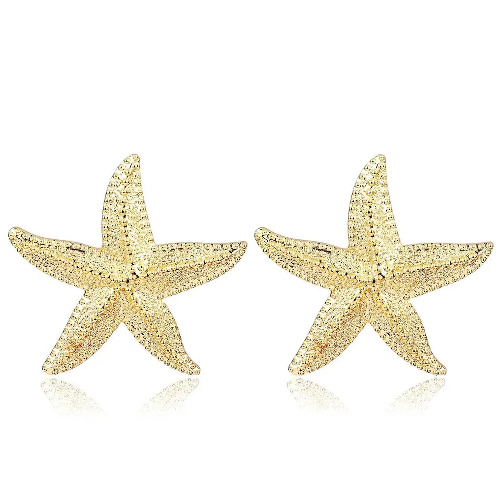 Exaggerated Boho Large Metal Starfish Stud Earrings for Women Ladies Trendy Summer Gold Color Earrings 2023 Fashion Jewelry New