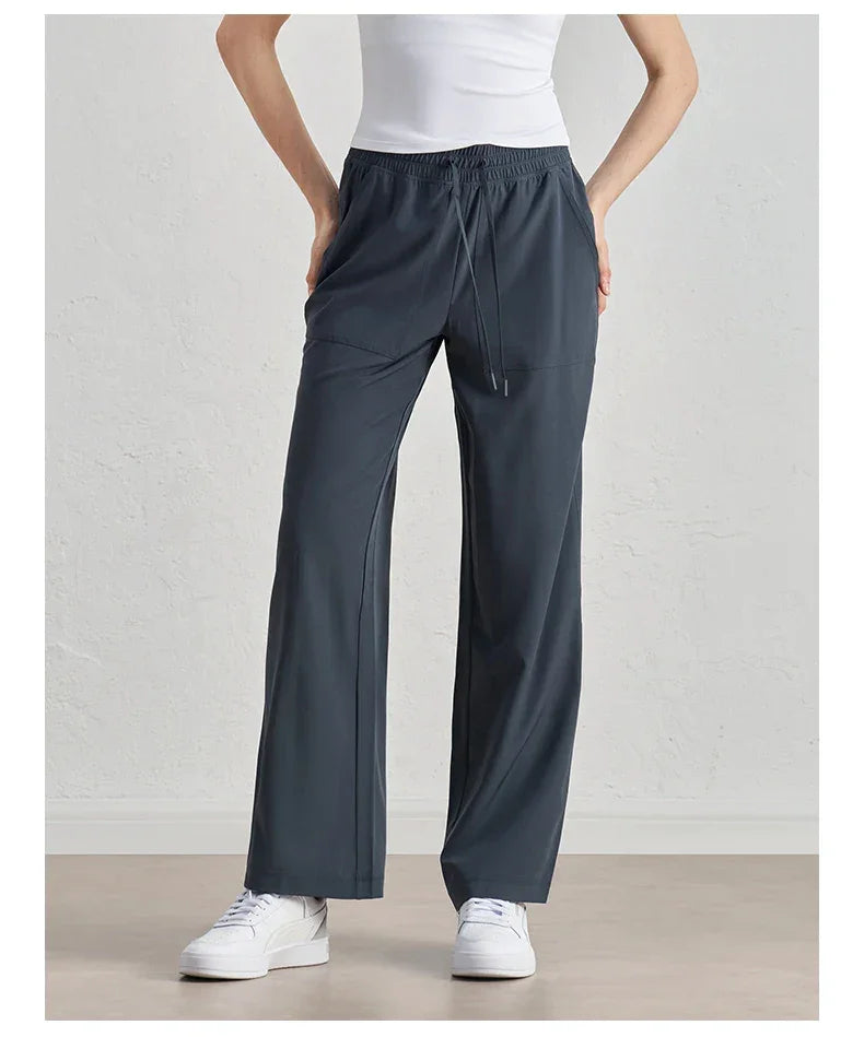 Alo Eup High Waist Wide Leg Dstring Pants Summer Casual Fitn Outdoor Sports Straight Leg Loose Fit Trousers