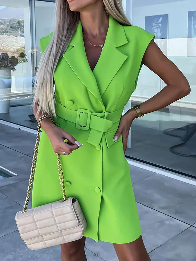 2023 Party Dress Loose Holiday Loungewear Women Summer Sleeveless Mini Dress Solid Fashion V-Neck Belt Ladies Dress Dropshipping