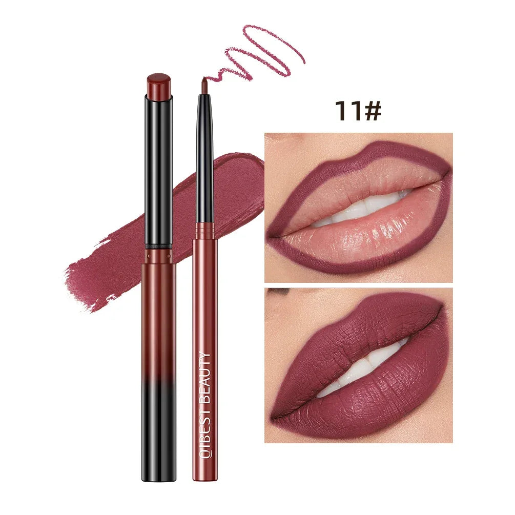 QIBEST Lipstick Pencil Waterproof Sexy Red Nude Purple Matte Tint Lipstick Lasting Lip liner Pen Longlasting Makeup Cosmetics