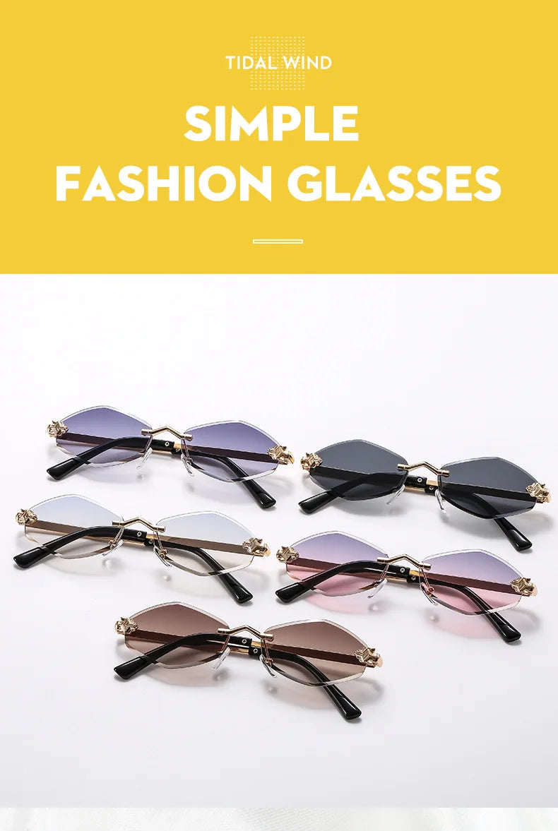 Trendy Rimless Polygonal Sunglasses Stylish Gradient Lens Metal Shades Eyewear Luxury Brand Small Rhombus Vintage Sun Glasses