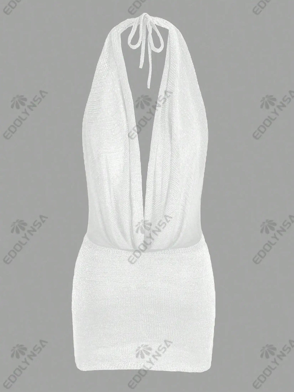 2026 Women New Year Bright Silk Dresses Sexy Stacked V Halter Neck Backless Knit Beach Mini Dress Summer Swimsuit Cover Up K145 Luxlife Brands