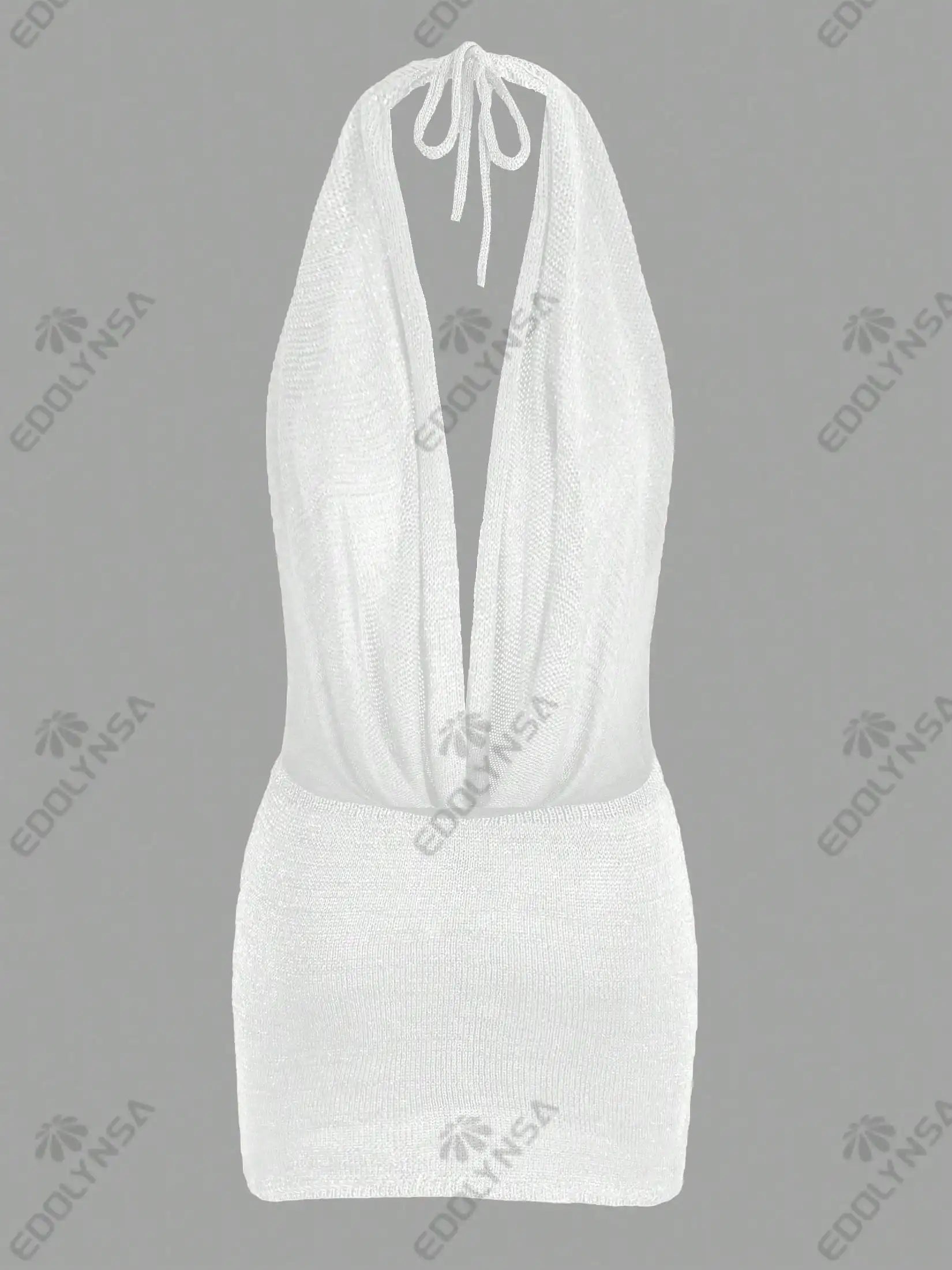 2026 Women New Year Bright Silk Dresses Sexy Stacked V Halter Neck Backless Knit Beach Mini Dress Summer Swimsuit Cover Up K145 Luxlife Brands