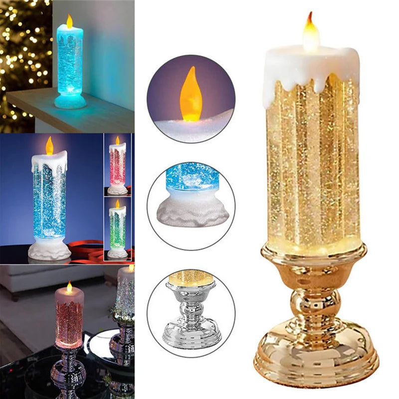 Christmas LED Candle Light Decorative Craft Night Lights Swirling Glitter Colorful Fantasy Crystal Night Lights Xmas Party Home LUXLIFE BRANDS