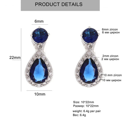 High Quality Geometric Drop Colorful Zircon Clip on Earring for Women Without Piercing Ear Clip for Women Luxury Wedding Jewelry LUXLIFE BRANDS