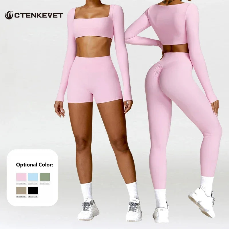 New Long sleeve Shirt Sports Set Women Fitness Tights Yoga Set Crop Top Running High Waist Gym Set Womens Outfits Yoga Clothing Luxlife Brands