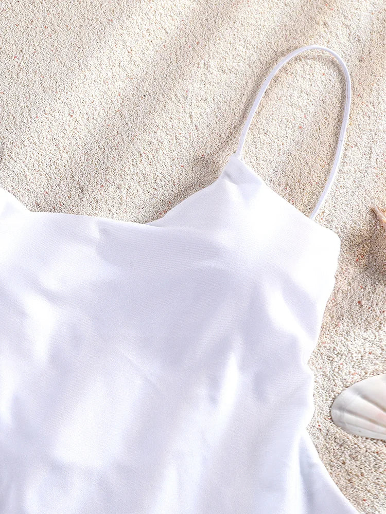 Miyouj Solid Color Swimwear Women's Swimsuit Bandage One Piece Suit High Waist Beachwear High Cut Bathsuit Hollow Out Swimsuits