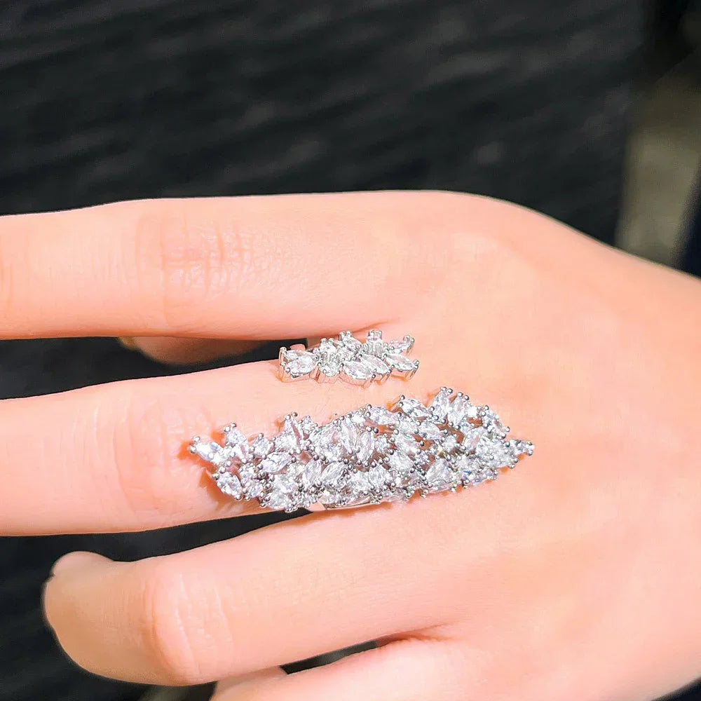 CWWZircons Adjustable Sparkly Big Chunky White Cubic Zirconia Pave Setting Women Party Engagement Long Finger Rings Jewelry R253 LUXLIFE BRANDS