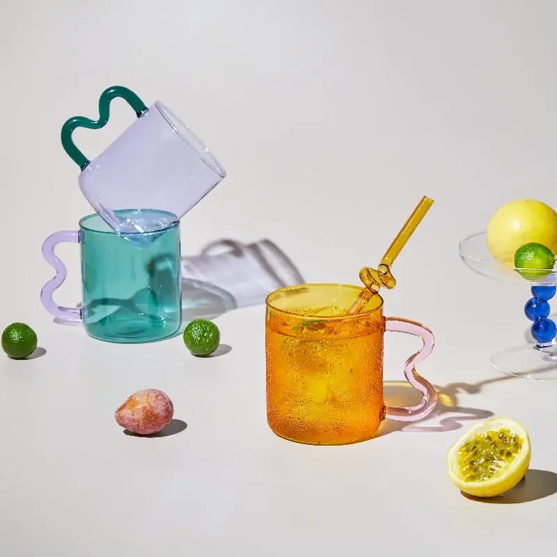 Colored Glass Cups Original Design Colorful Waved Ear Glass Mug Handmade Simple Wave Coffee Cup for Hot Water