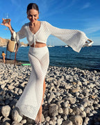 White Bell Sleeve Lace Top + Skirt Set Luxlife Brands