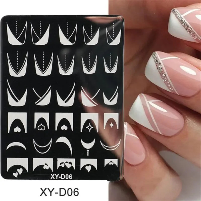 French Line Tips Nail Stamping Plates Stencil Forms Geometry Flowers Leaf Nail Art Stamp Templates Gel Polish Printing Plate LUXLIFE BRANDS