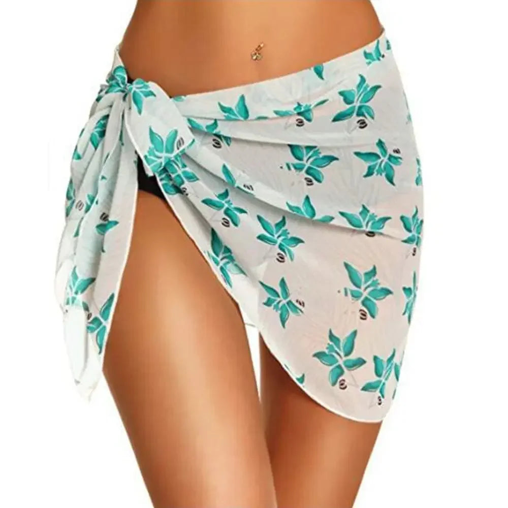 Summer Bikini Wrap Sheer Coverups Set Women Print Short Sarongs Swimsuit Beach Short Skirt Chiffon Scarf Cover Ups for Swimwear