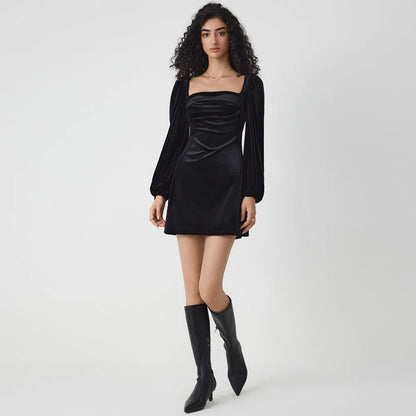 New sexy mini dress for women elegant fall black solid color long sleeve velvet sheath dress Club Elegant  Party Dresses Female