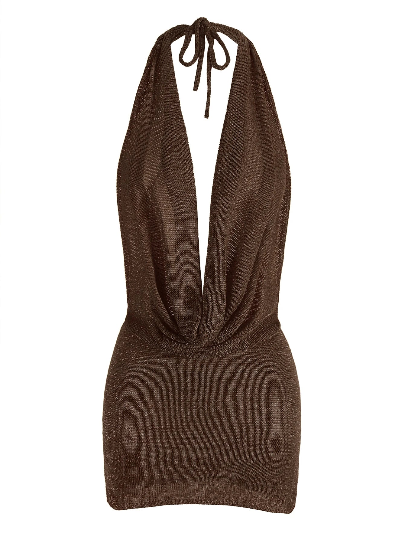 2026 Women New Year Bright Silk Dresses Sexy Stacked V Halter Neck Backless Knit Beach Mini Dress Summer Swimsuit Cover Up K145 Luxlife Brands