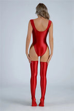 Women Candy Color Oil Glossy Elastic Bodysuit Bodycon Rompers One-piece Swimsuit Silky Tights Satin Backless Shaper Sexy Leotard Luxlife Brands