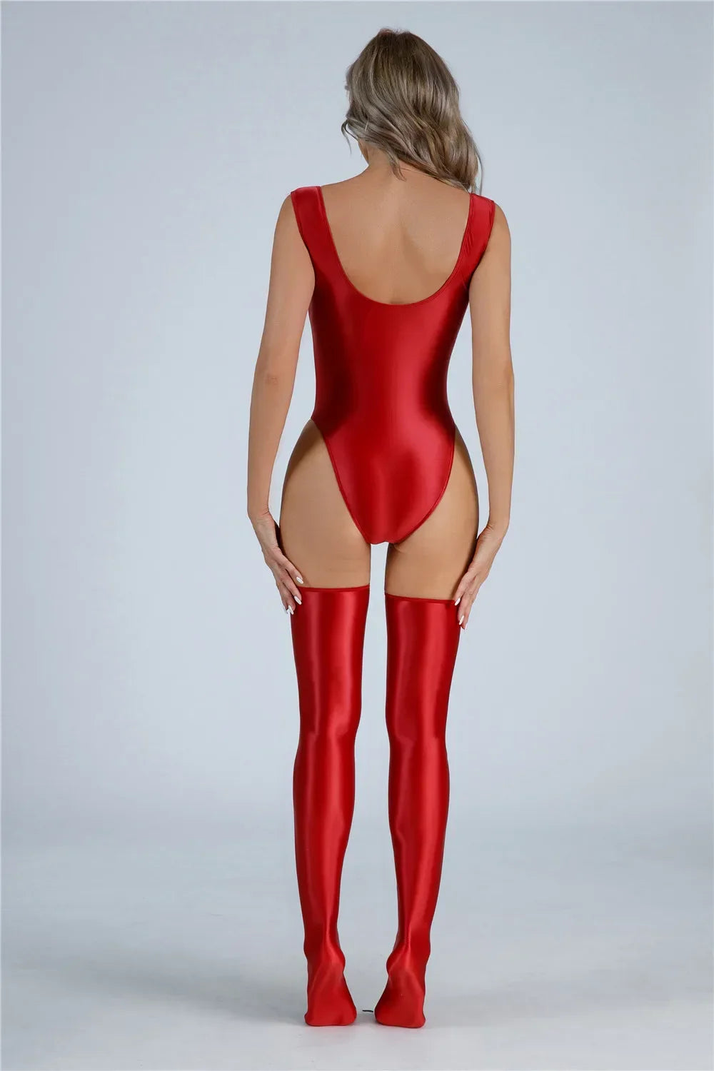 Women Candy Color Oil Glossy Elastic Bodysuit Bodycon Rompers One-piece Swimsuit Silky Tights Satin Backless Shaper Sexy Leotard