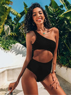 Sexy Rib One Shoulder Swimwear Women One Piece Swimsuit New 2023 High Waist Bathing Suit Cut-out Swimming for Beachwear Monokini