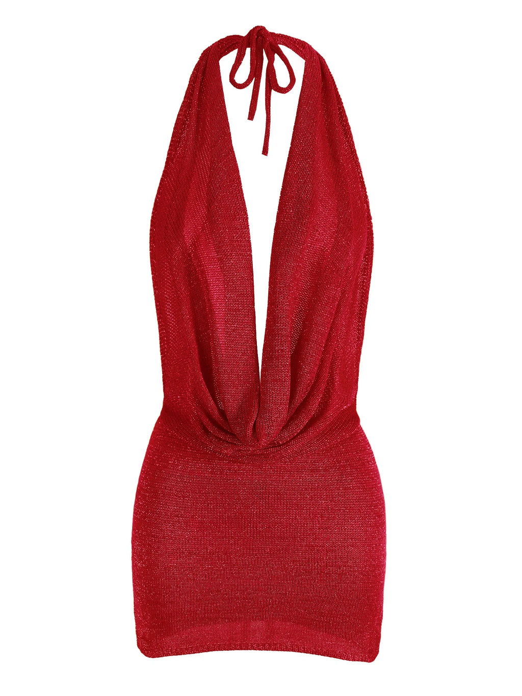 2026 Women New Year Bright Silk Dresses Sexy Stacked V Halter Neck Backless Knit Beach Mini Dress Summer Swimsuit Cover Up K145 Luxlife Brands