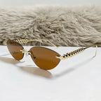 New Cat Eye Rivet Rimless Sunglasses Women Luxury Fashion Brand Oval Narrow Sun Glasses Shades Trendy Elegant Unique Eyewear Luxlife Brands