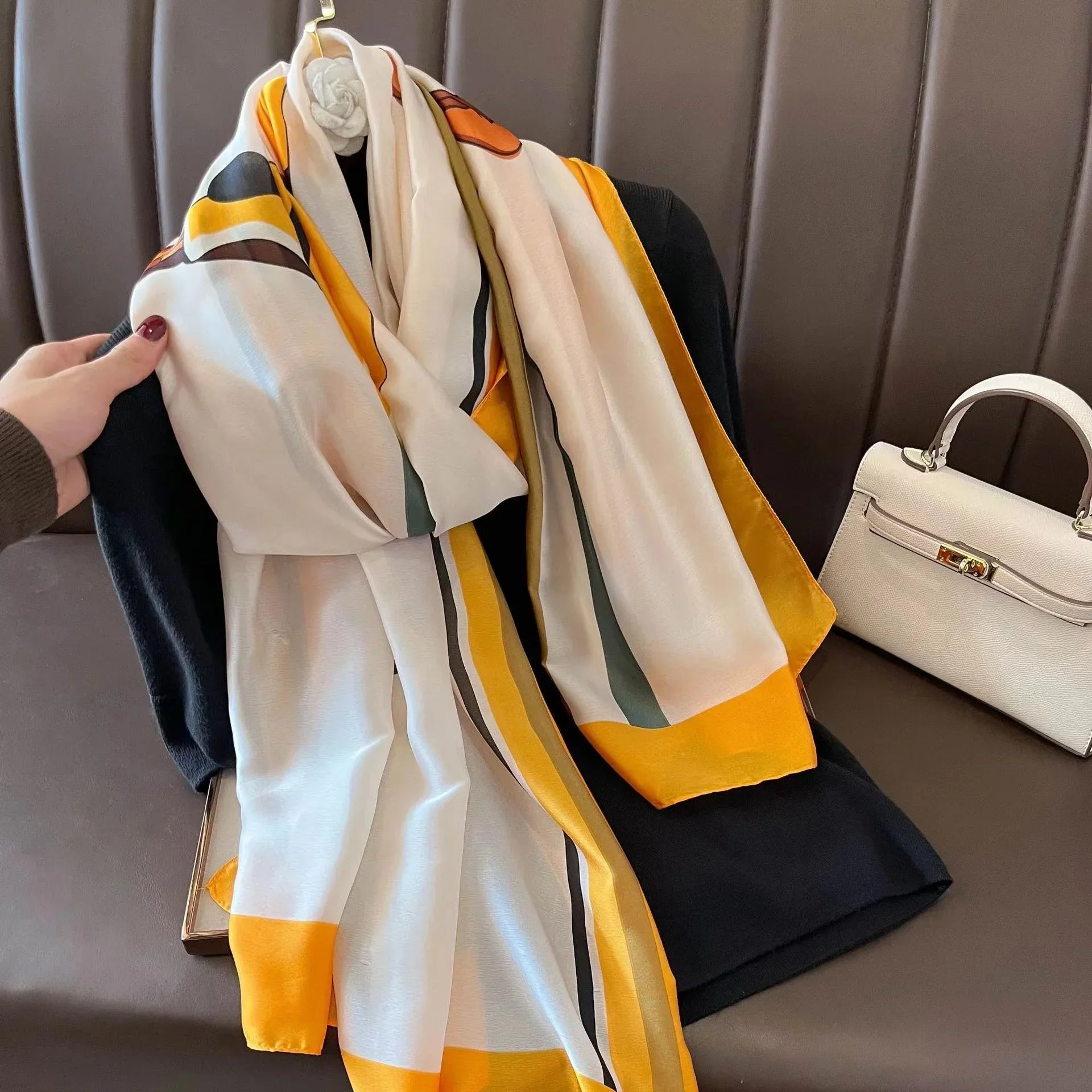 180*90cm Luxury Brand Spring Summer Autumn Women Clothing New Fashion Color matching printed silk scarf lady popular turba