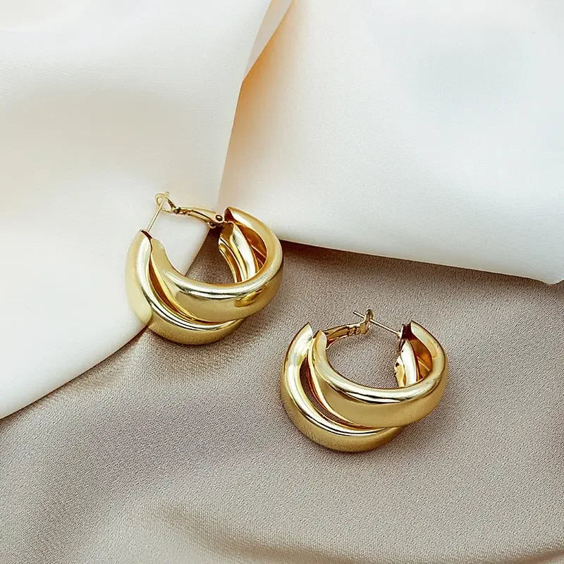 Fashion Korean Metal Elegant Hoop Earring Woman 2022 New Vintage Geometric Statement Earrings Jewelry Brincos Gift