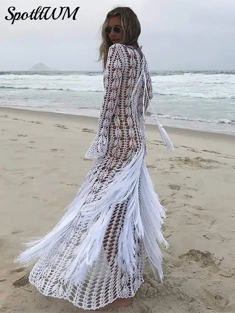 Resort White Crochet Maxi Dress LUXLIFE BRANDS