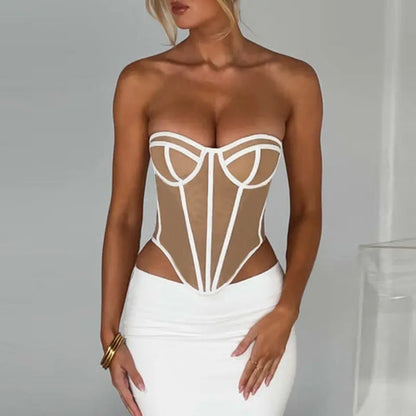 Sexy Slim Line Patchwork Sleeveless Corset Tops Women Backless Slight Stretch Summer 2023 Strapless Clothes Female Club Wear