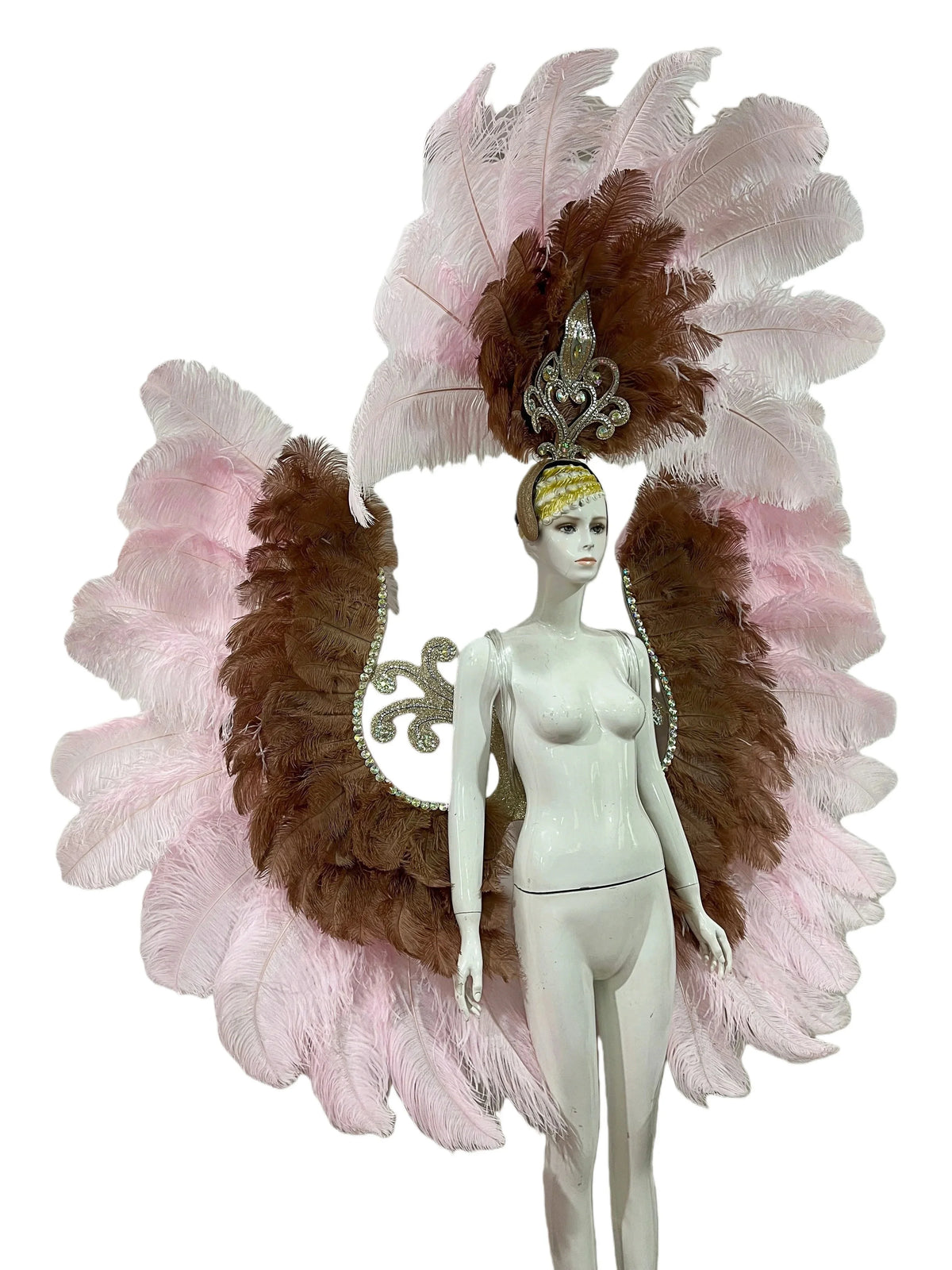 Two-Layer Feather Backpiece with Matching Rhinestone Headdress