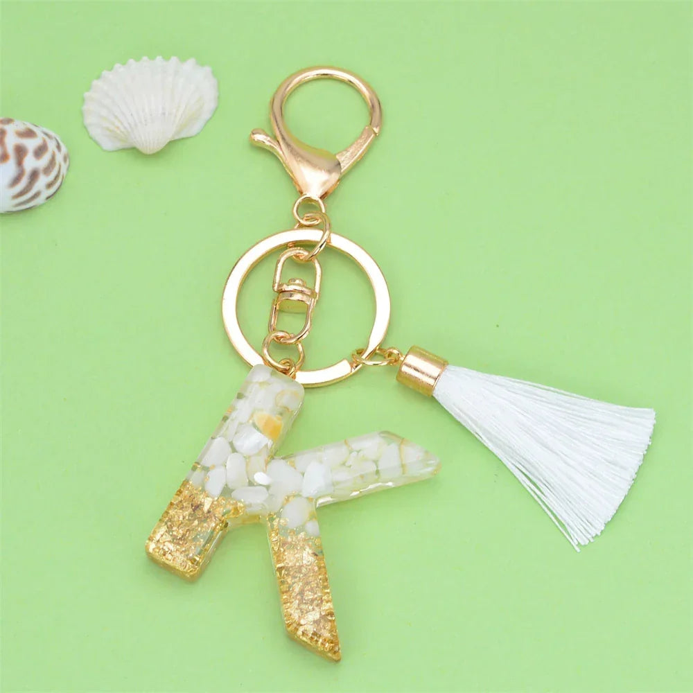 Fashion Bling A to Z Letter Keychain With White Tassel 26 Initial Keychain Car Key Holder Handbag Accessories LUXLIFE BRANDS
