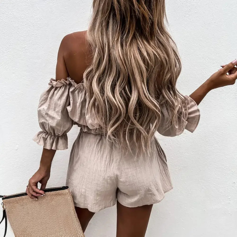 Ruffle Half Sleeve Summer Crop Top & Shorts Beach Set