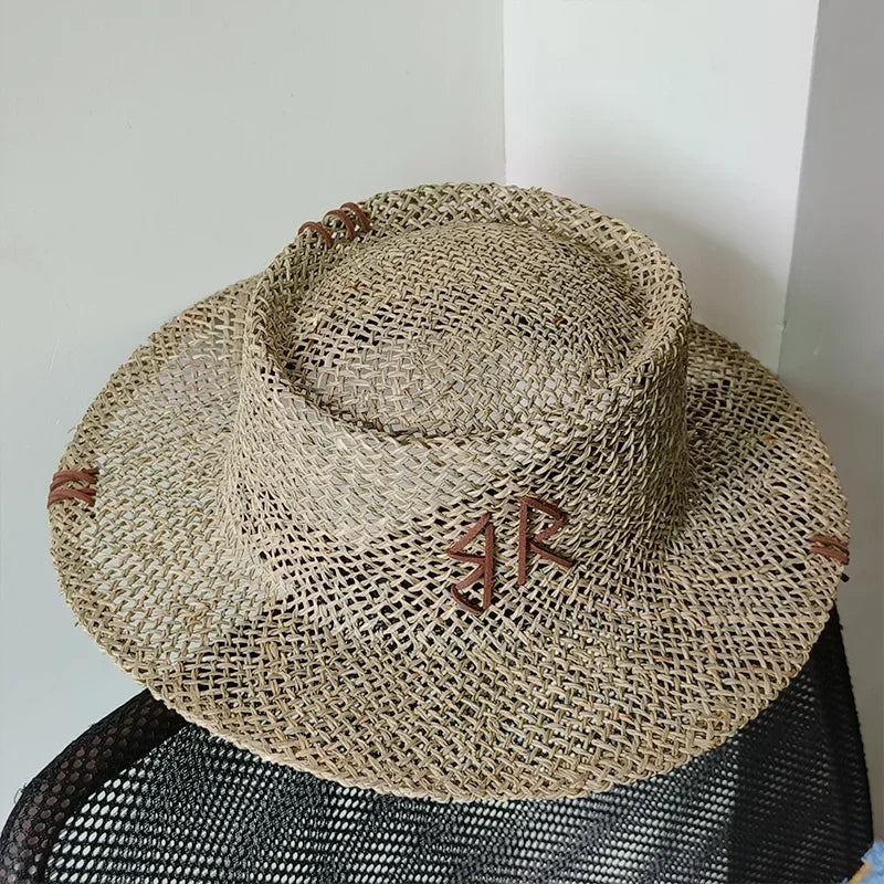 Designer French Elegant Women's Summer RB Letter Straw Hat Wide Brim Breathable Sun Protect Fashionable Beach Vacation Sun Hat