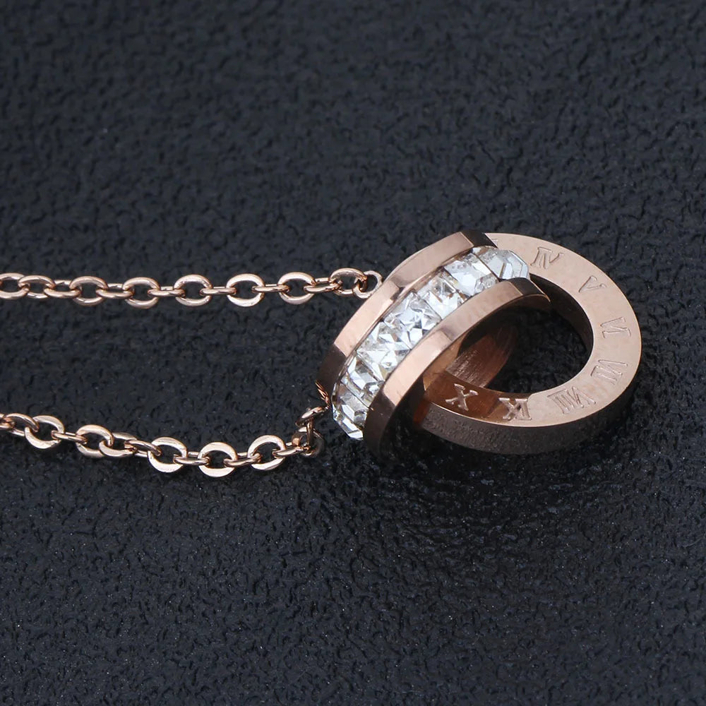Fairladyhood Lucky Roman Digital Pendant Necklace Set Stainless  Steel Clavicle Pendant Fashion Wild Stainless Steel Jewelry Set Luxlife Brands
