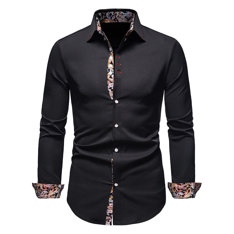 PARKLEES 2023 Autumn Plaid Patchwork Formal Shirts for Men Slim Long Sleeve White Button Up Shirt Dress Business Office Camisas