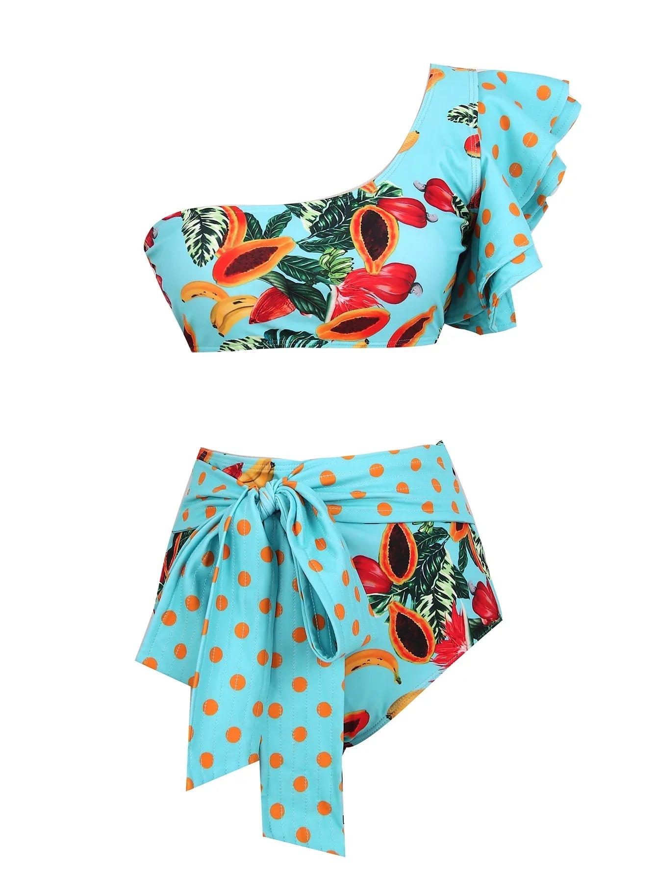 2024 Sexy Bikini Set Women High Waist Classic Off Solid Ruffle Sleeves Swimwear Red Separate Deep V Swimsuit Vintage Beach Set