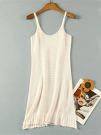 2025 Women Comfy Swimsuit Cover Up Seaside Holiday Club Dresses Sexy Crochet Halter V Neck Chic Ruffle Knit Beach Mini Dress K58 Luxlife Brands