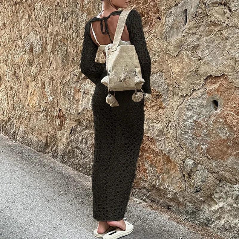 Women's Sexy Swimwear Cover Up Beach Crochet Covers Bikini Coverups Vacation Outfits with Mesh Sheer Maxi Dress For Beach Mujer