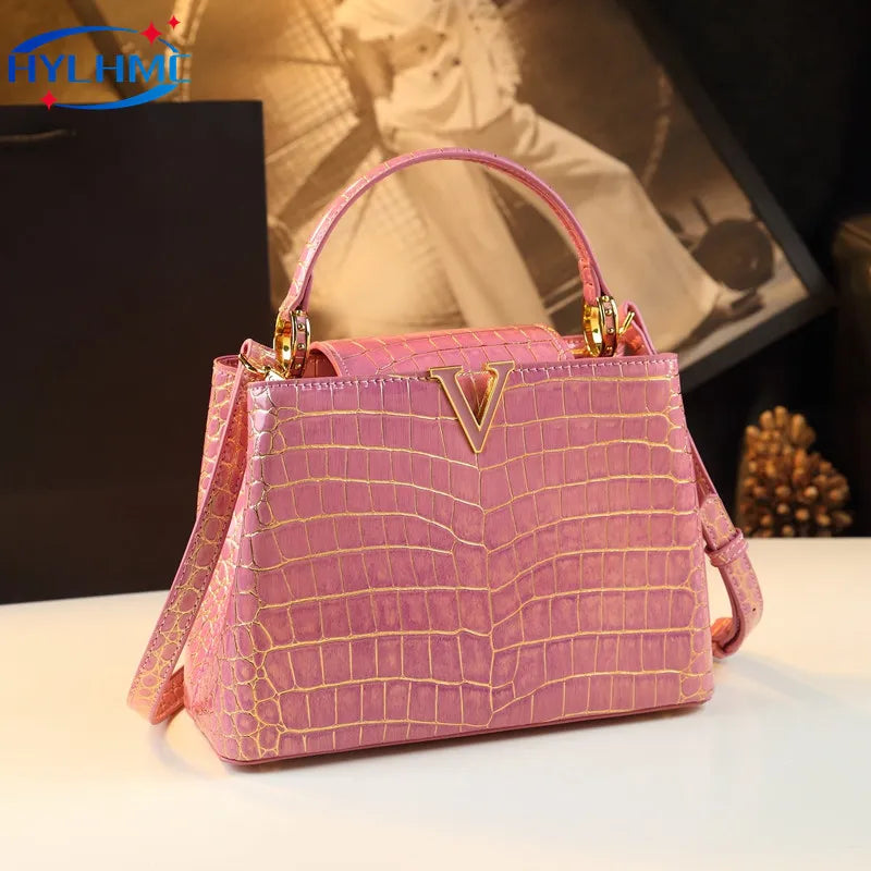 Women's Croc Pattern Leather Small Tote Bag