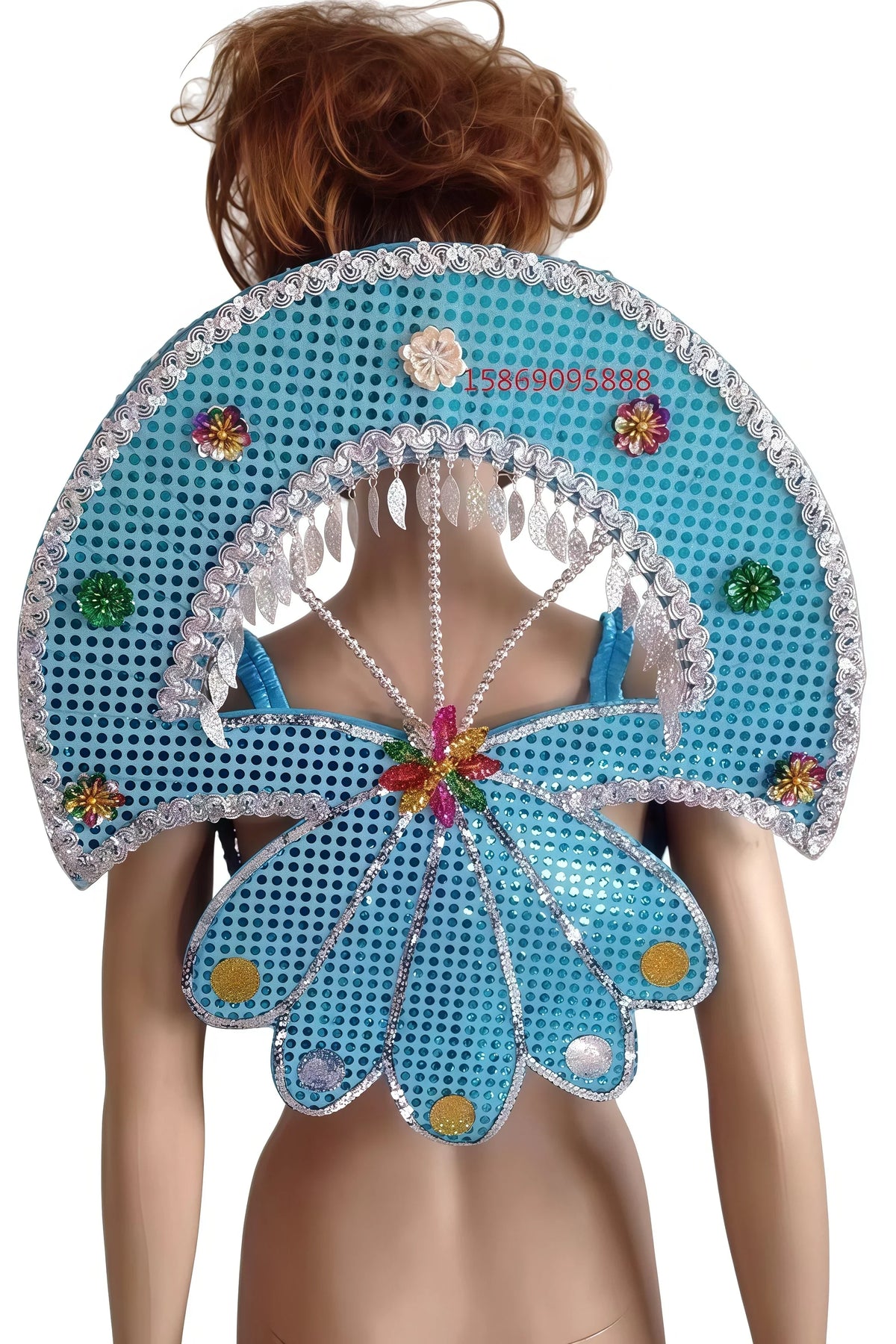 Sequined Butterfly-Style Costume Backpiece with Draped Chain