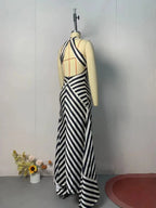Summer Women Stripe Guest Mermaid Dress Elegant Halter Backless Corset Slim Cocktail Party Evening Celebrity Dress Prom Gown Luxlife Brands