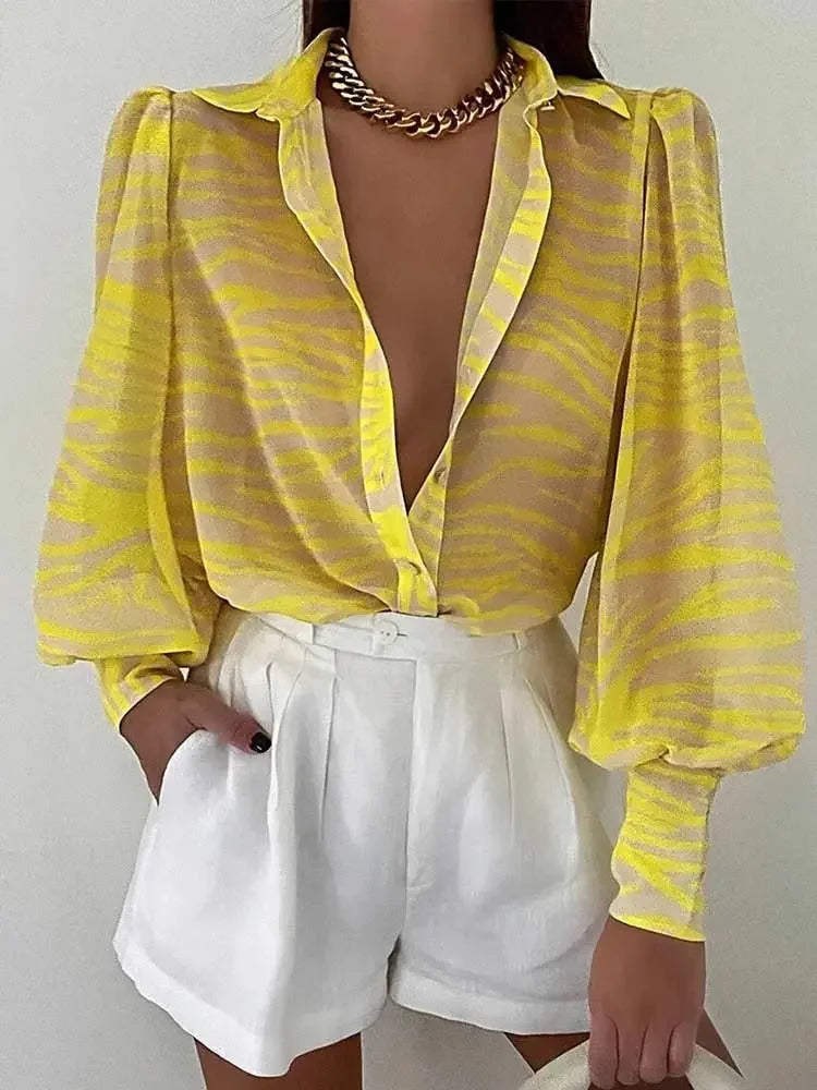 Women&#39;s Floral Print Puff Sleeve Shirt Female Elegant Casual V Neck Shirts 2023 Spring Summer Ladies Tops Blouses Vintage Blouse