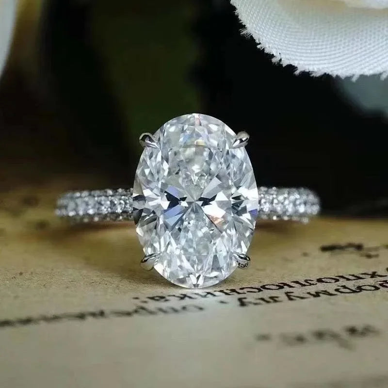 New 925 Sterling Silver Oval 4ct Lab Diamond Ring  Engagement Wedding Band Gig Stone Rings for Women Bridal Jewelry Gift Luxlife Brands
