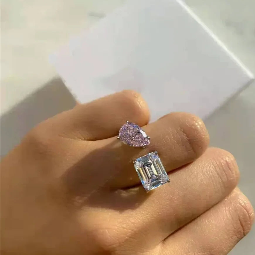 New 925 Sterling Silver Pink White Pear Cut Heart cut Simulated Diamond Wedding Party Open Rings Fine Jewelry Christmas Gifts